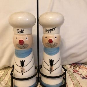 Vintage Salt & Pepper Chef set in stand